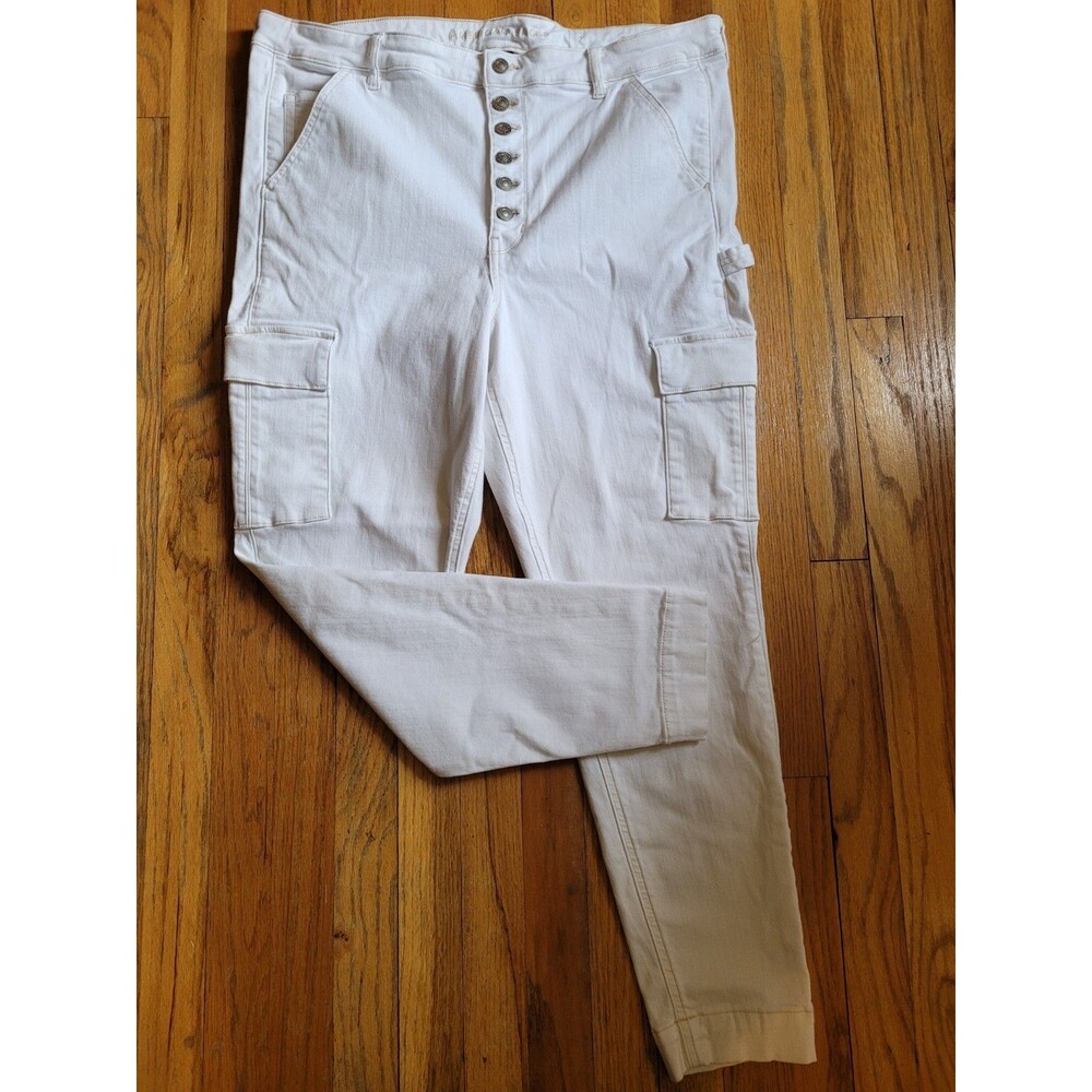 American Eagle White Denim Cargo Slim Leg Stretchy Jeans Size 20